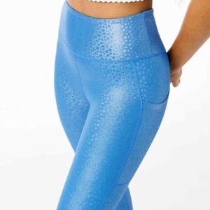 Zyia Active Womens Blue Metallic Mermaid Light N Tight High Rise Leggings